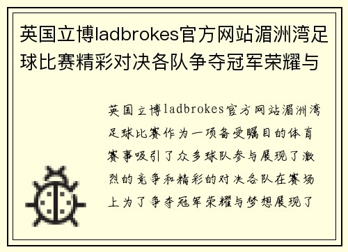 英国立博ladbrokes官方网站湄洲湾足球比赛精彩对决各队争夺冠军荣耀与梦想