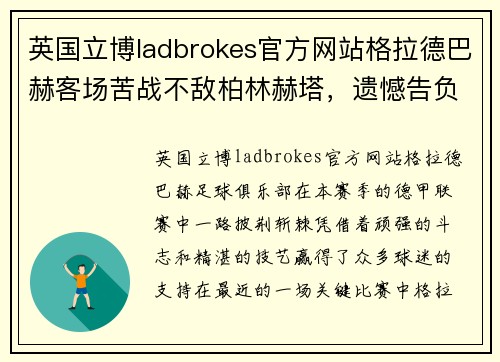 英国立博ladbrokes官方网站格拉德巴赫客场苦战不敌柏林赫塔，遗憾告负